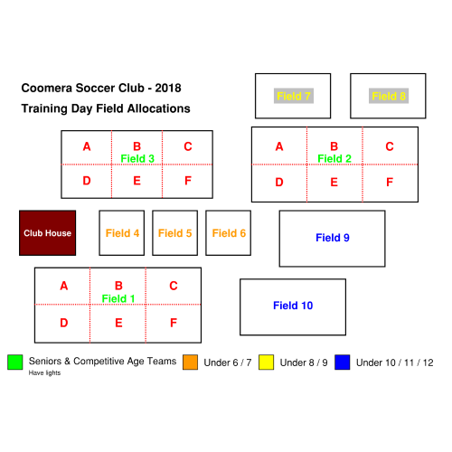 Monday Training Field Allocations Update 26th Feb